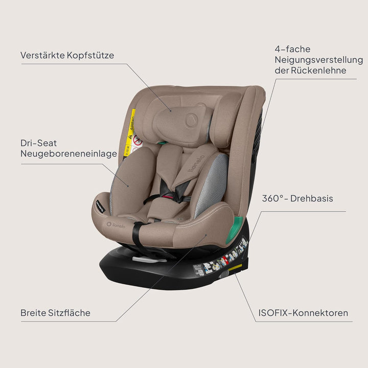 Lionelo Bastiaan i-Size One 360o drehbarer Autositz für Kinder von 40-150 cm, Montage in Fahrtrichtu