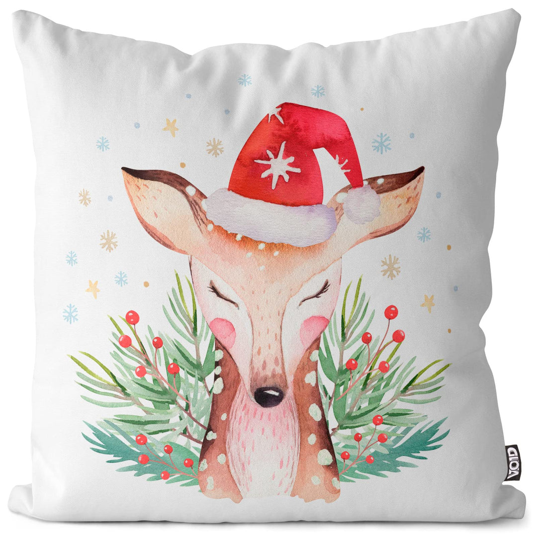 VOID REH Nikolaus Mütze Kissenbezug Kissenhülle Sofakissen Kissen Deko Weihnachten Winter Weihnachts