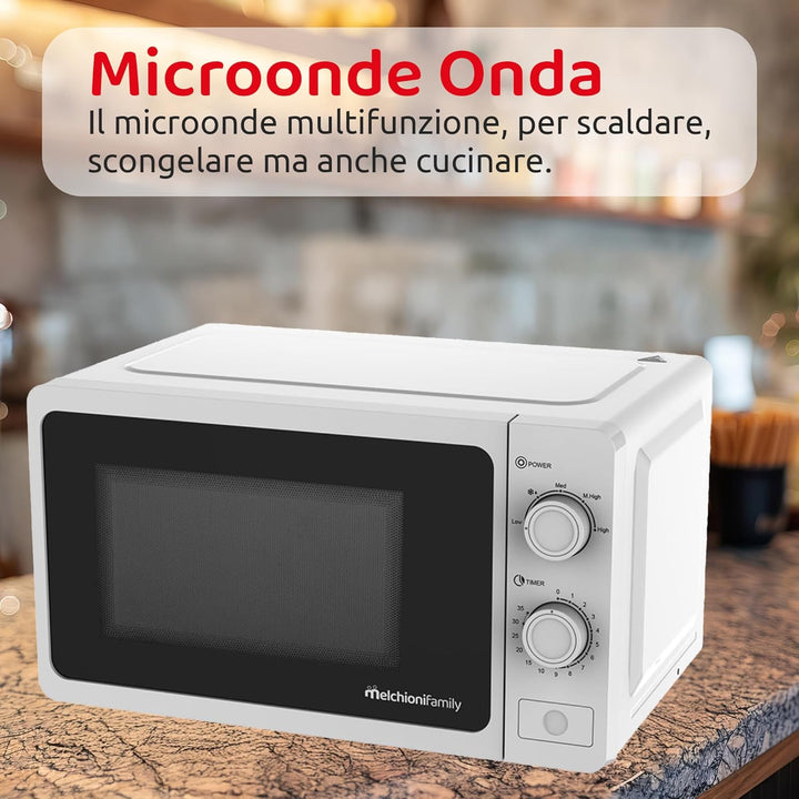 Melchioni Family Mikrowelle mit Grill 20 l, Welle, multifunktionale Mikrowelle, kleine Mikrowelle 80