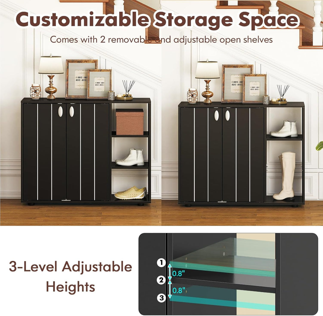 FANTASK Schuhschrank mit 2 Türen, 80 x 31 x 64,5 cm, Eingangsbereich mit Softclose & verstellbaren o