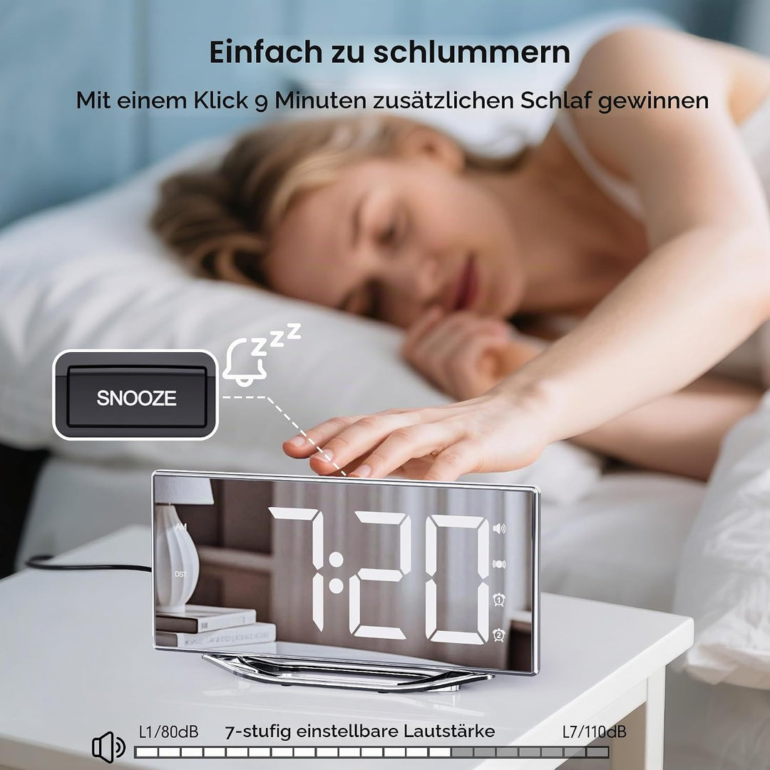 Mesqool Spiegel Digital Wecker mit Vibration, Wecker Laut für Tiefschläfer, Grosses LED-Display mit