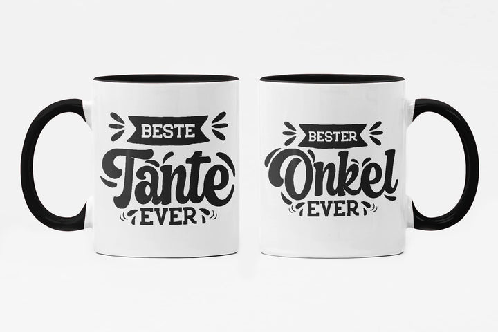 Trendation - Tante und Onkel Geschenk Tasse Set Kaffeetassen Geschenke Weihnachten (Schwarz), Schwar