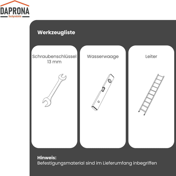 DAPRONA Laufrost Set für gewellte Dachziegel, Dachtritte für Schornsteinfeger Silber 60cm inkl. Mont