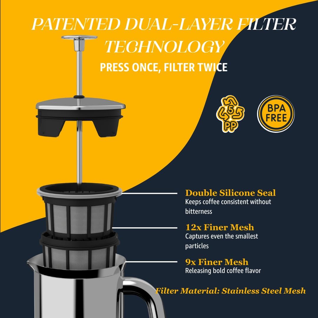 ESPRO P7 French Press Kaffeebereiter – Doppelwandig isoliert aus Edelstahl mit Mikrofilter, 950 ml,
