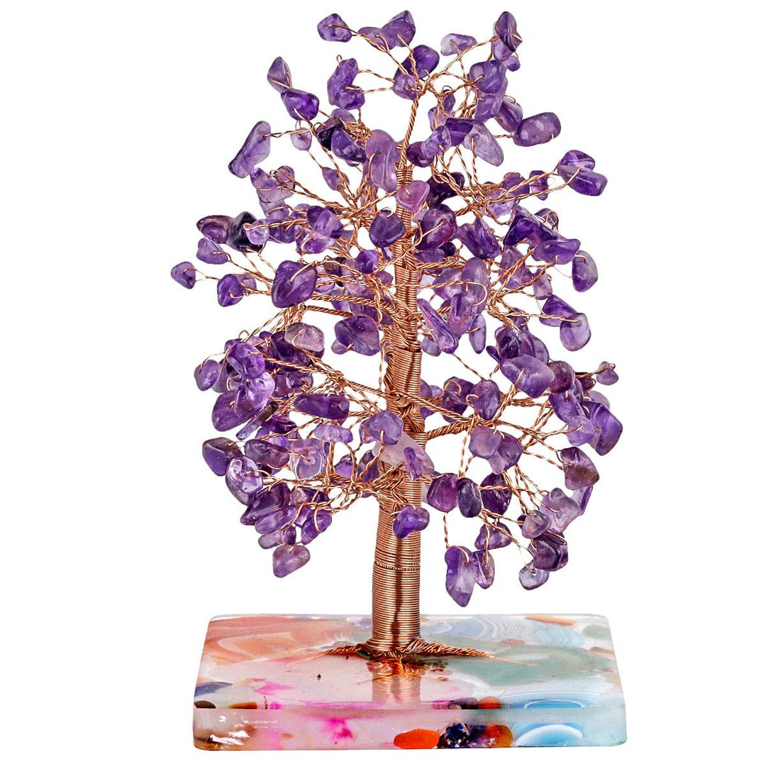 mookaitedecor Natürliche Amethyst Crystal Money Tree Figur für Wohnkultur, handgemachte Kupfer gewic
