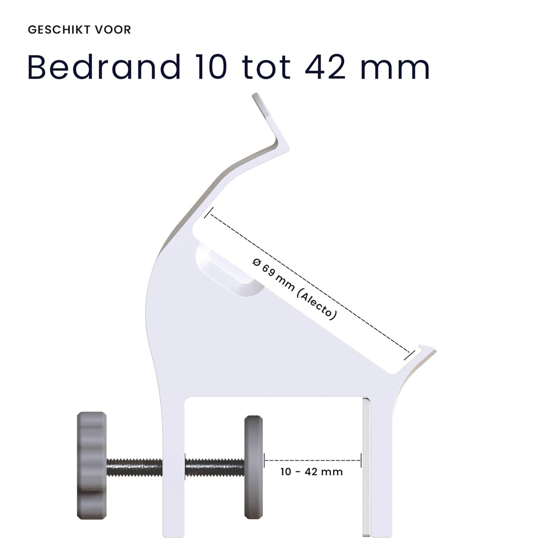 Halter passend für Alecto DVM-71 - Babyphone Halterung - Version 2 - Für Bettumrandung von 10 bis 42