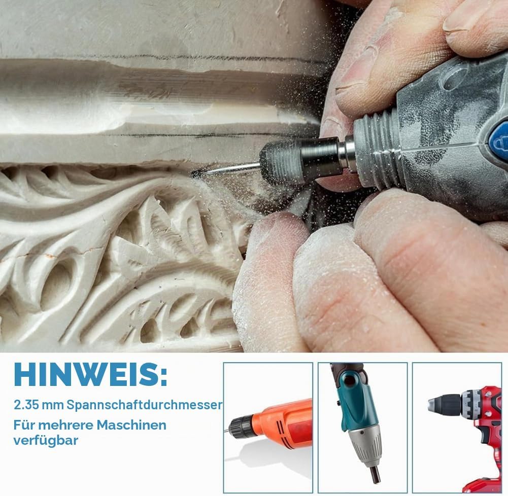24 Stück 3/32 (2,3 mm) Holzschnitzbohrer mit Rundem Schaft Aus Wolframstahl für Rotationswerkzeuge,