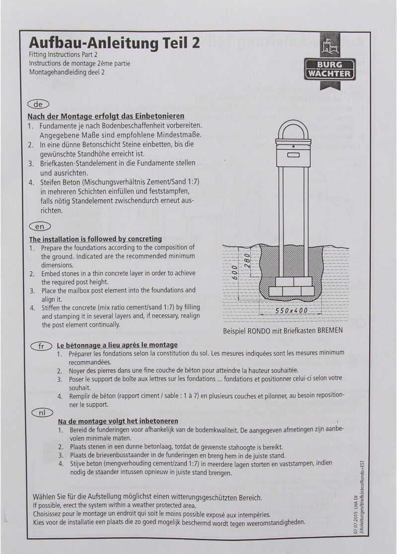 Burg Wächter Briefkasten-Ständer, Aluminium, Europa EST 1 W, Weiss Weiss Briefkasten-Ständer, Weiss