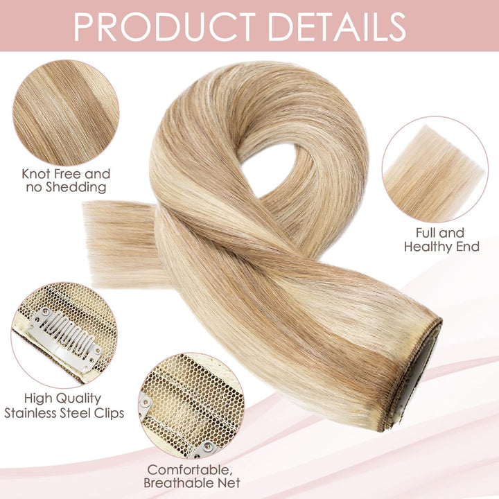 Clip in Extensions Echthaar 1 Piece 5 Clips 7A Human Hair Weich Lang Haarverlängerung Günstig Glatt