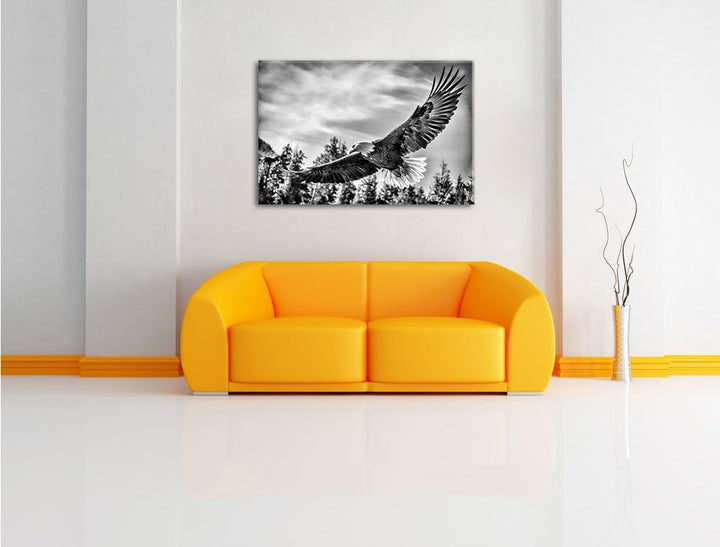 Monocrome, Adler, Format: 100x70 auf Leinwand, XXL riesige Bilder fertig gerahmt mit Keilrahmen, Kun