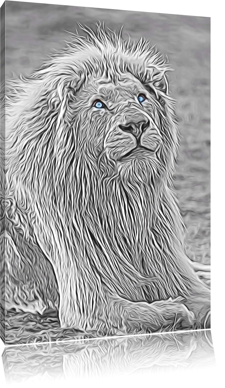 anmutiger weisser Löwe schwarz/weiss Deluxe Format: 100x70 cm auf Leinwand, XXL riesige Bilder ferti