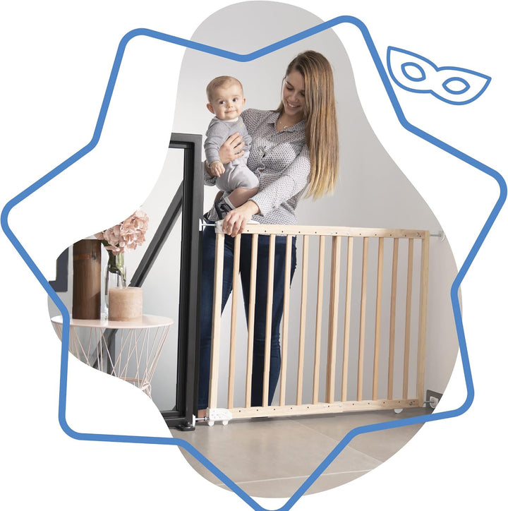 Badabulle Deco Pop, ausziehbares Babygitter aus Holz | 63 bis 106 cm breit | Druck- oder Schraubgitt
