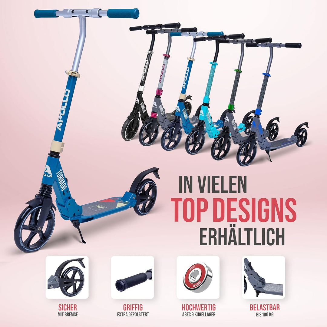 Apollo High End Scooter Erwachsene - Tornado | Cityroller Kinder ab 7 Jahre mit Bremse und Federung