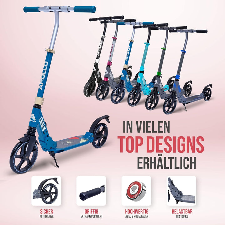Apollo High End Scooter Erwachsene - Tornado | Cityroller Kinder ab 7 Jahre mit Bremse und Federung