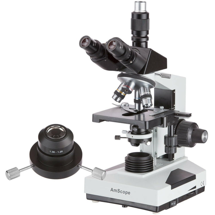 AmScope T490B-DKO Trinokulares Dunkles Feld Verbundmikroskop mit Ölkondensator, 40X-2000X, 12" x 9"