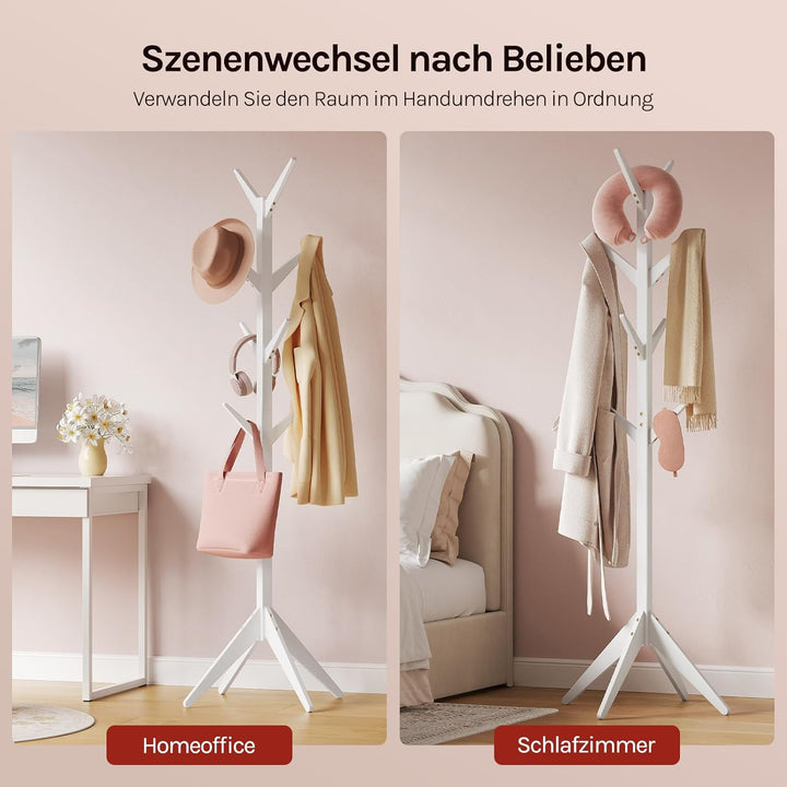 WOLTU Kleiderständer mit 8 Haken, baumförmig, Garderobenständer aus Massive Holz, Hängeregal Gestell