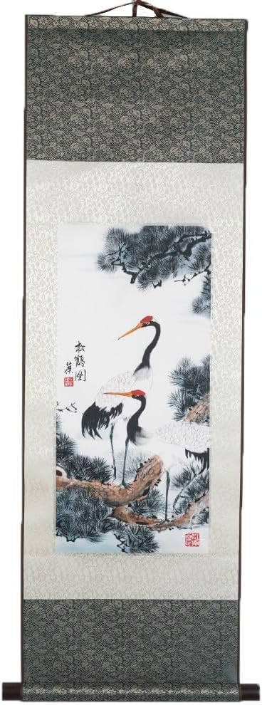 Lachineuse Asiatische Kakemono Krane weiss, Krane weiss