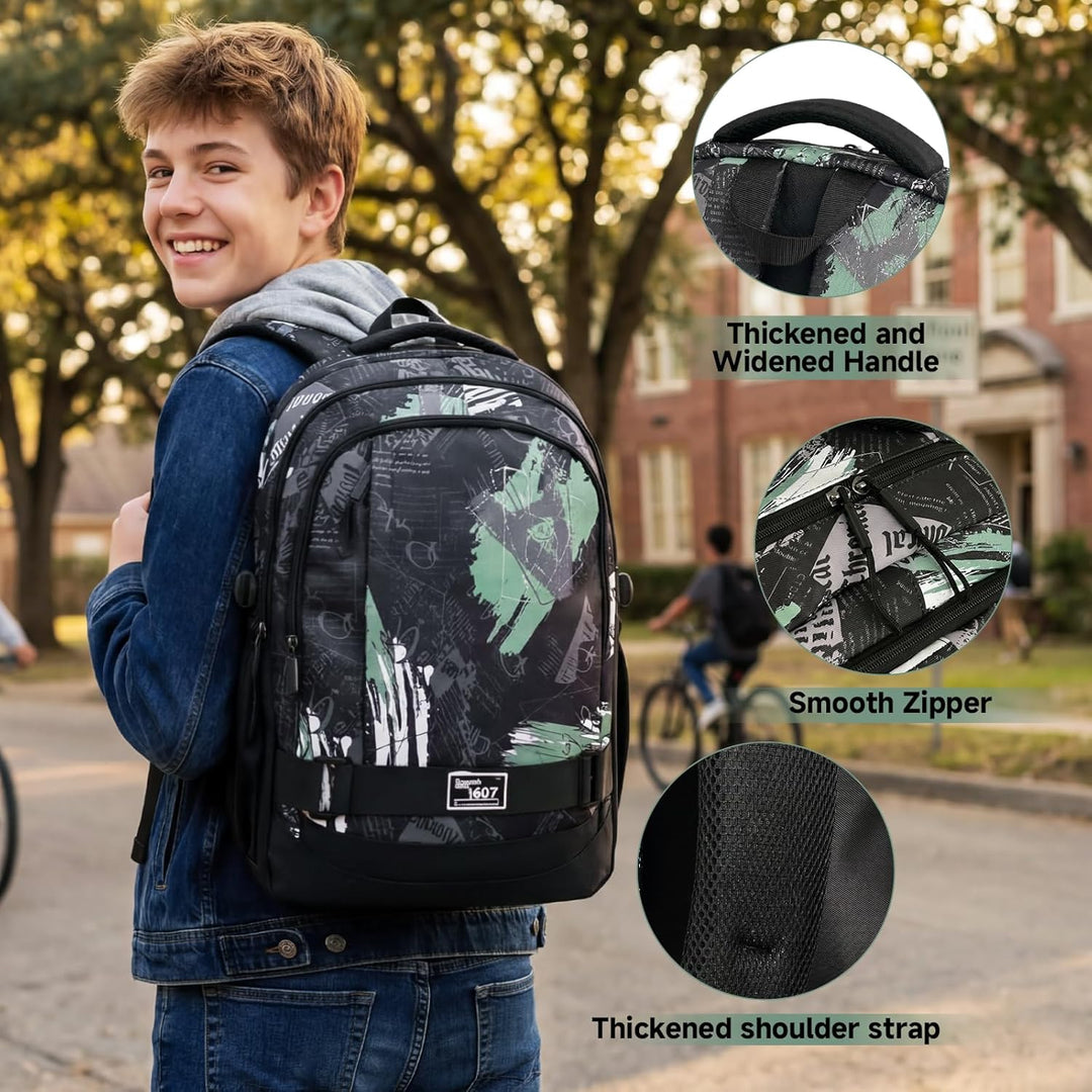 Amythe Schulrucksack Jungen Teenager, Rucksack Schule Gymnasium Oberstufe Schulranzen mit Trolley-Gu
