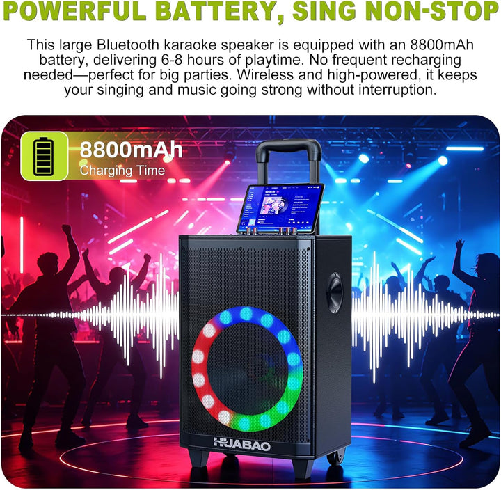 Grosser Bluetooth-Karaoke-Lautsprecher mit 2 drahtlosen Mikrofonen, 11-Lautsprechersystem mit 8800-m