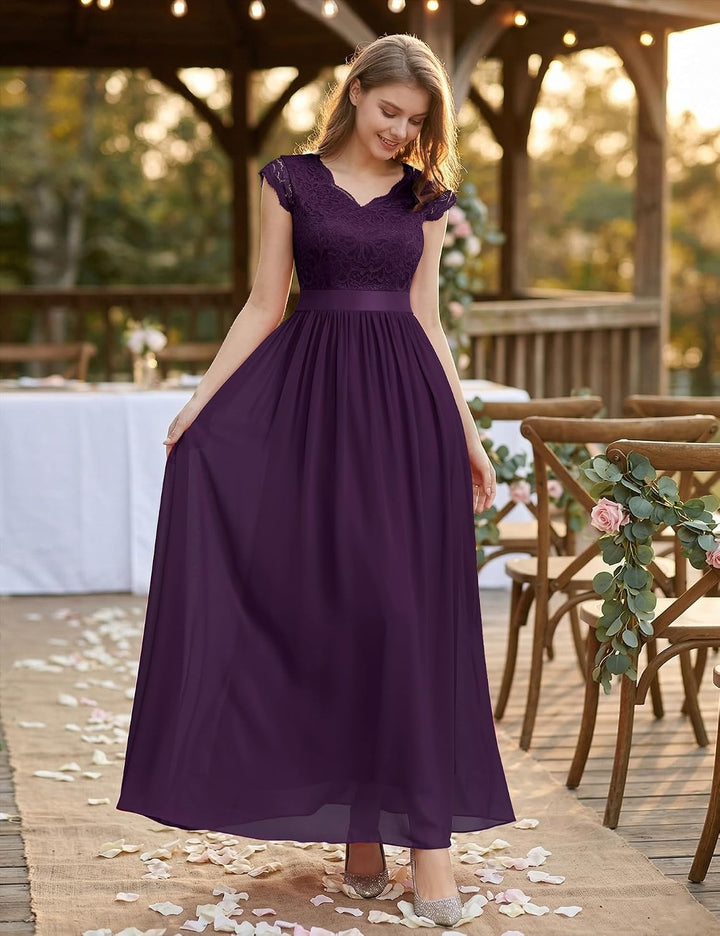 Dressystar Damen Ballkleid Maxi Lang Abendkleider Elegant für Hochzeit Spitzen Cocktailkeid L Band_g