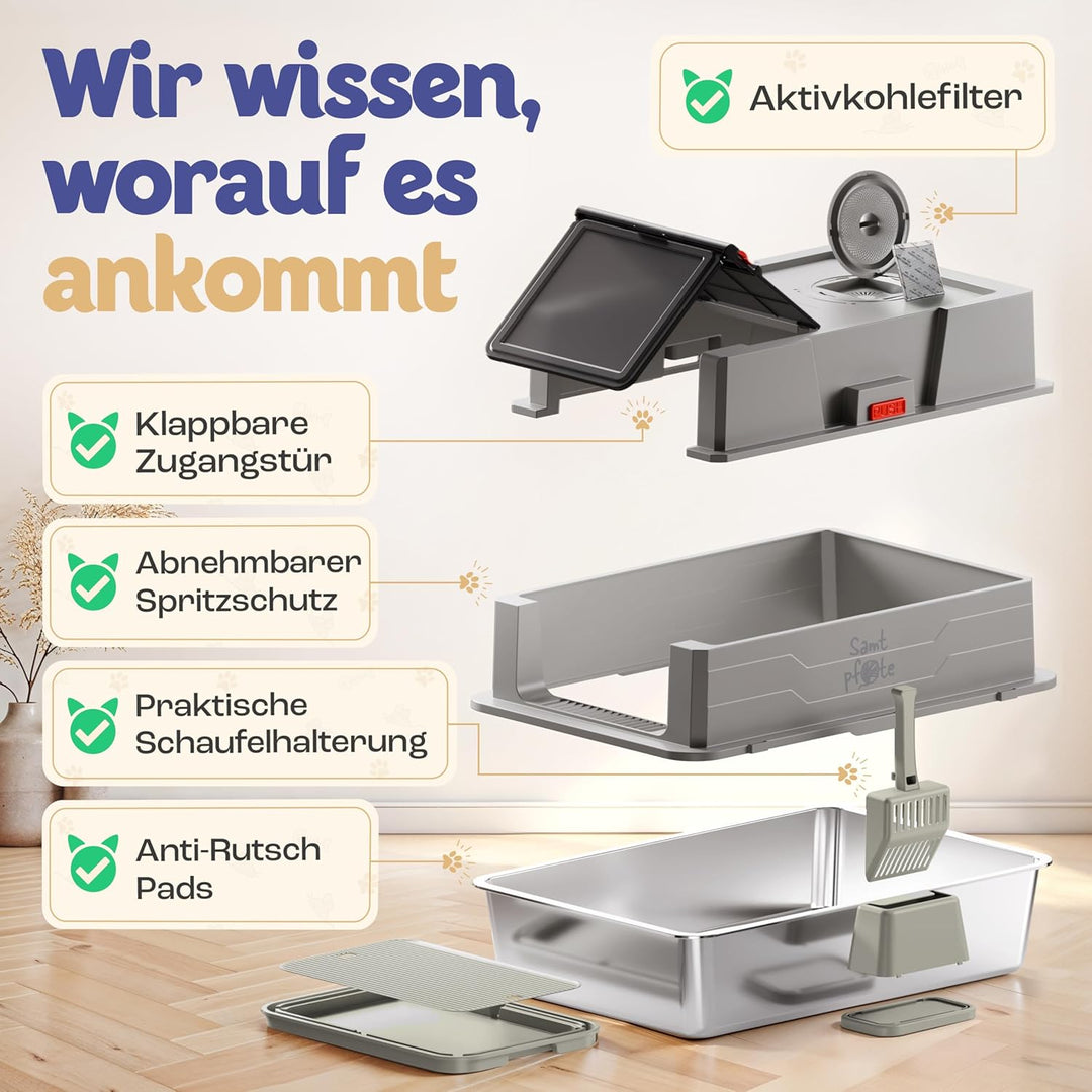 Samtpfote® „Grande“ Edelstahl Katzenklo – XXXL Katzentoilette 70×50 cm, geschlossen oder offen nutzb