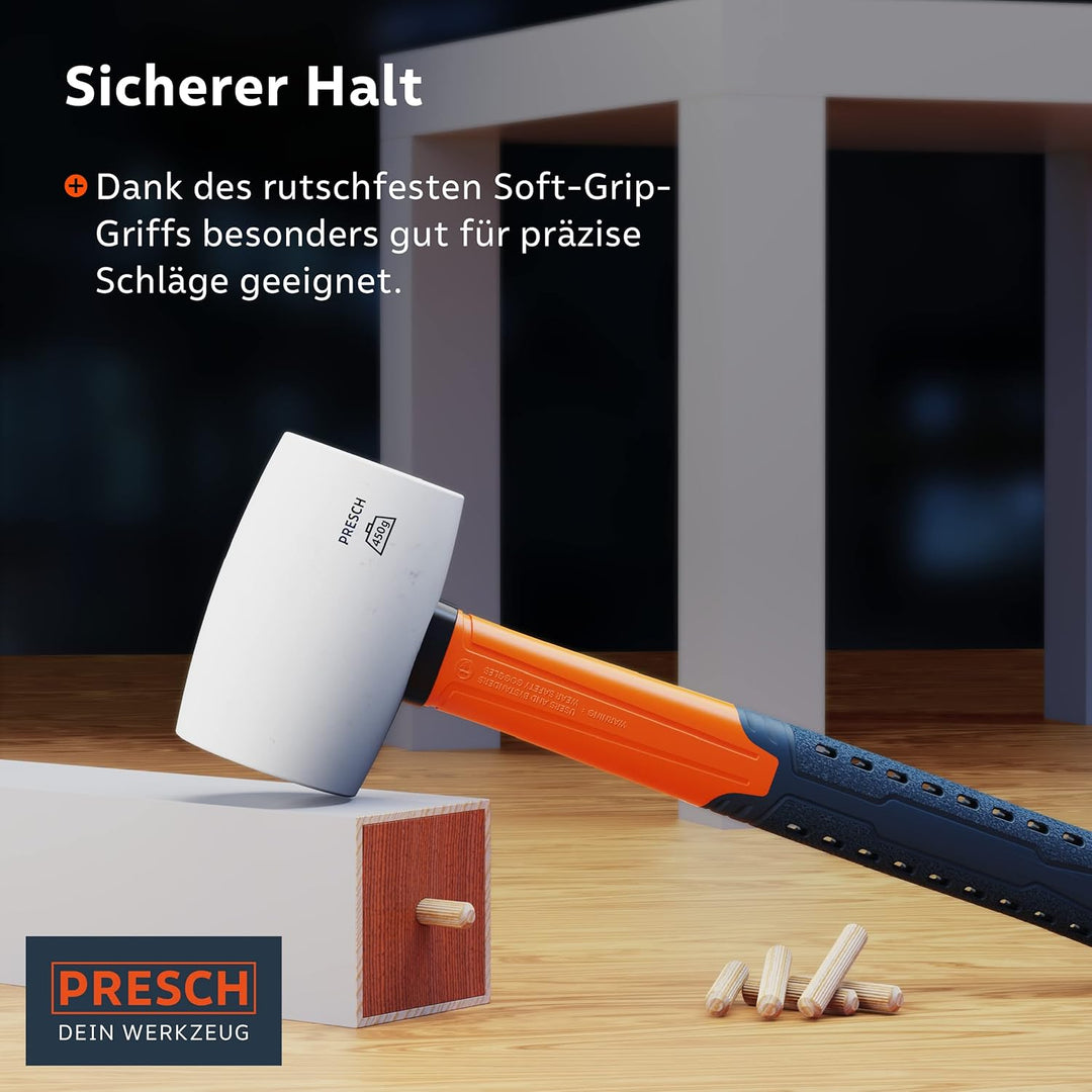 Presch Gummihammer Weiss 450g - Hartgummihammer mit Fiberglasstiel - ⌀=55mm - Weisser Naturkautschuk