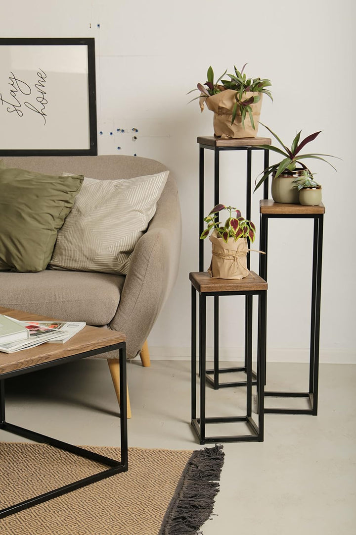 1 BestLoft Blumensäule Dora aus Eiche - Dekosäule im schlanken Design + Stahlgestell (Gestell Schwar
