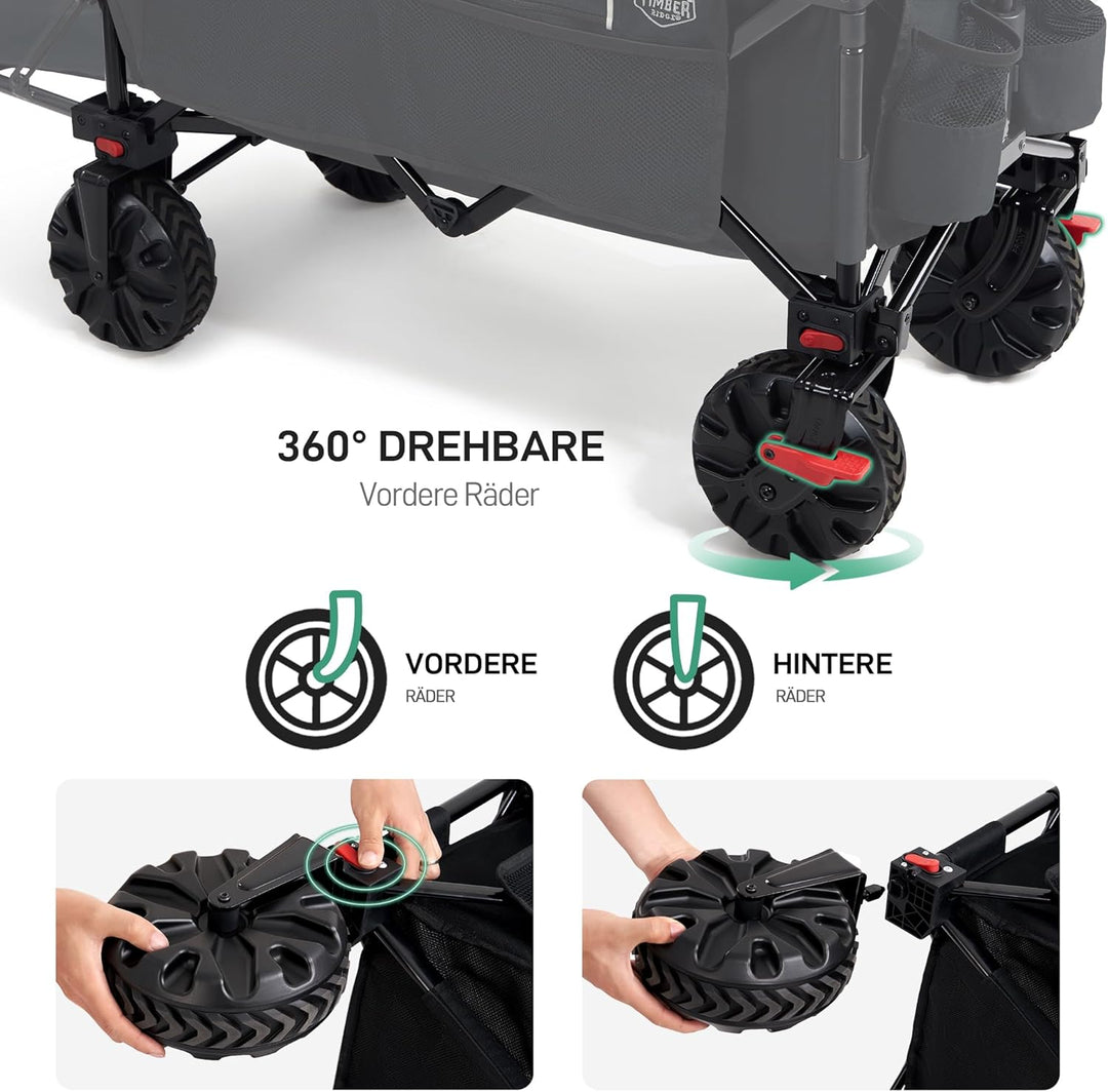 TIMBER RIDGE XXXL Bollerwagen Faltbare 300L Extra Langer mit Faltbarer Heckklappe Handwagen mit Seit