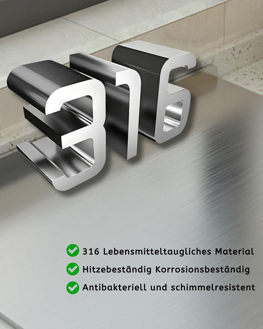 JanYoo Arbeitsplatte Knetbrett 316 Edelstahl Schneidebrett 40x30cm, 2mm Dicke Cutting Board, Küchenp
