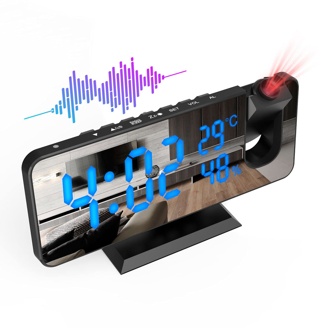 ShinePick Projektionswecker, Digital Wecker mit Projektion, Radiowecker mit USB-Anschluss Snooze Dua