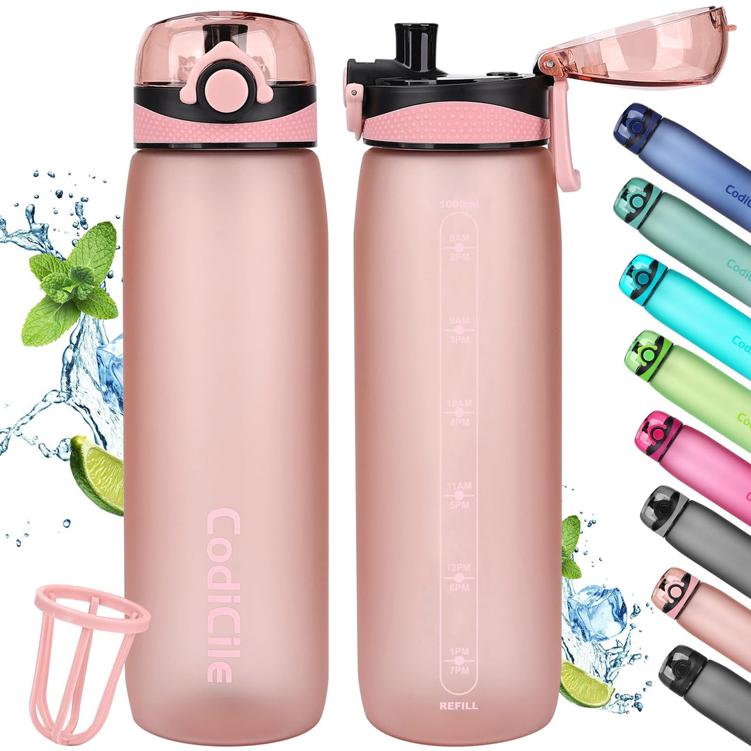 CodiCile Trinkflasche 1L, Wasserflasche 1L BPA-Frei, Auslaufsichere 1 Liter Trinkflasche, Tritan Spo