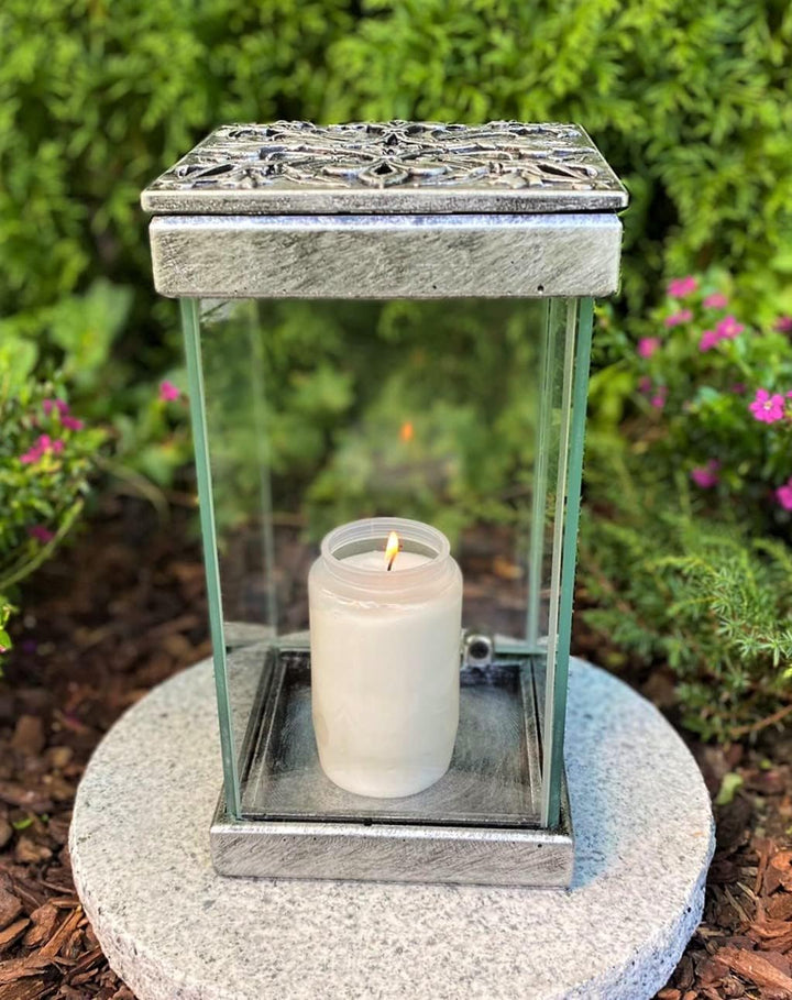 Grablampe mit Tür - GRANITSOCKEL GRATIS NEU NEU! 24 cm H. - Handmade - Grabkerze Grabdekoration Grab