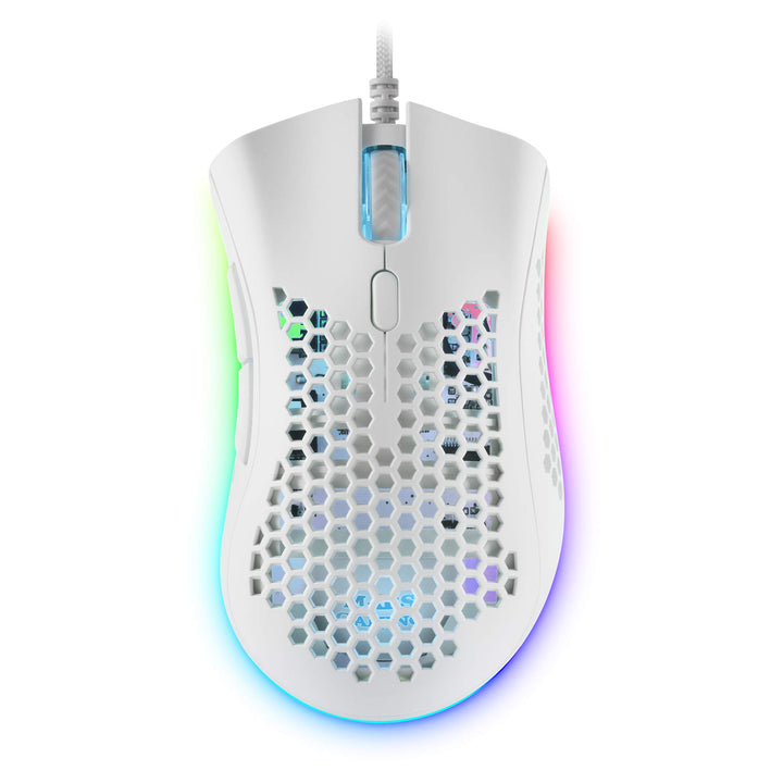 Mars Gaming MMEXW Weiss, RGB Gaming-Maus, 32K DPI, Feather-Kabel, HUANO-Schalter, MMEXW