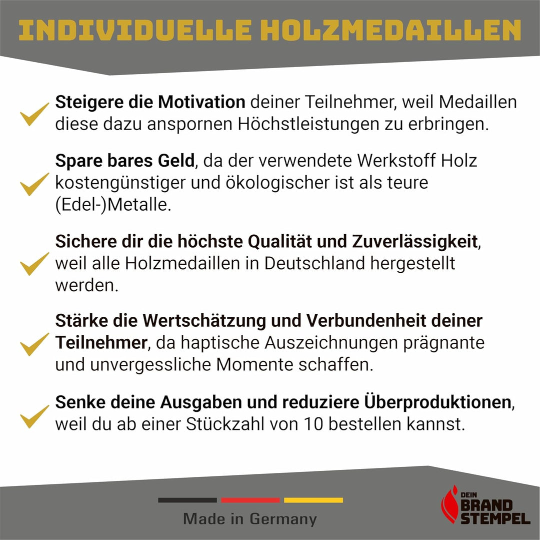 100 personalisierte Holzmedaillen - Laufveranstaltungen - Radsport - Vereine - Schule - Auszeichnung