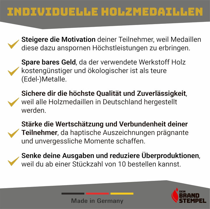 100 personalisierte Holzmedaillen - Laufveranstaltungen - Radsport - Vereine - Schule - Auszeichnung