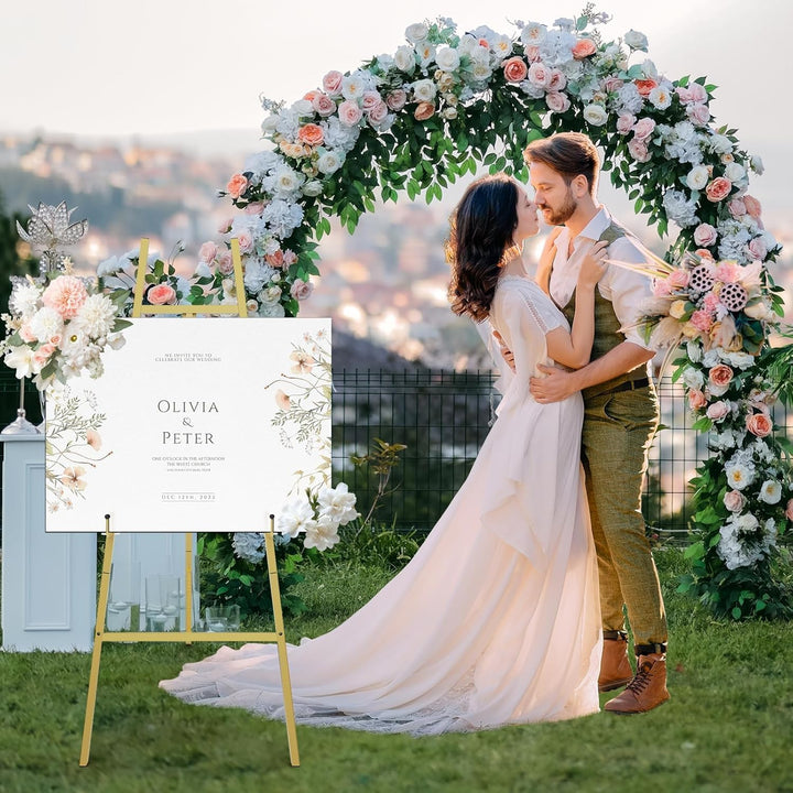 Goldfarbener Staffeleiständer für Schilder, Robuster Metall-Präsentationsständer mit verstellbarer K