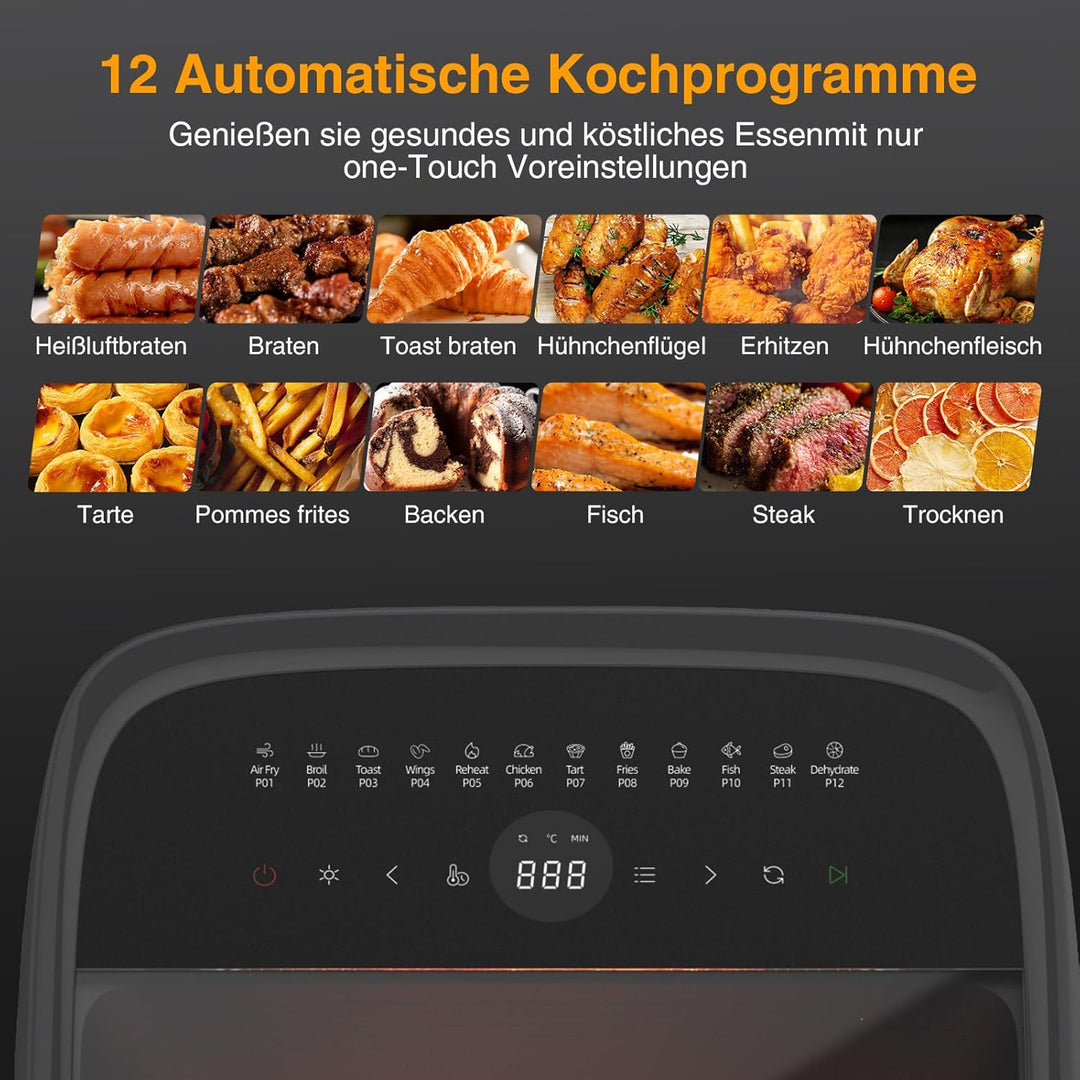 12L XXL Heissluftfritteuse, 12-in-1 Voreinstellungen, Programme, Touchscreen, Funktionen als Air Fry