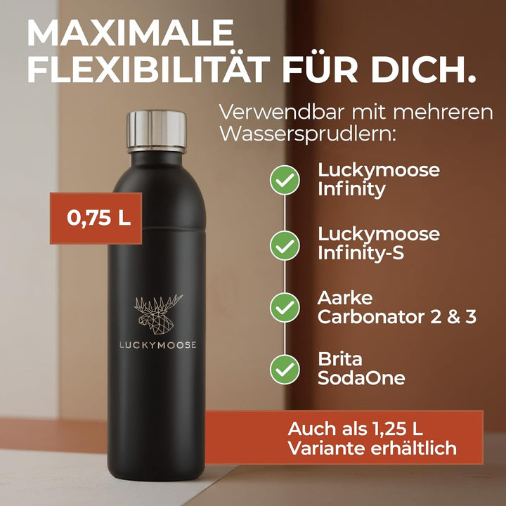 Infinity Edelstahlflaschen Wassersprudler 0,75L – Kompatibel mit der LM Infinity Serie, Aarke Carbon