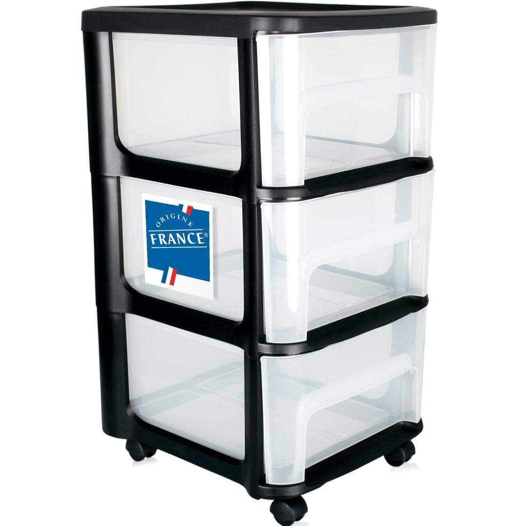 Schubladenschrank mit Rollen 3 transparenten Schubladen Rollcontainer aus Kunststoff Rollwagen Rolls