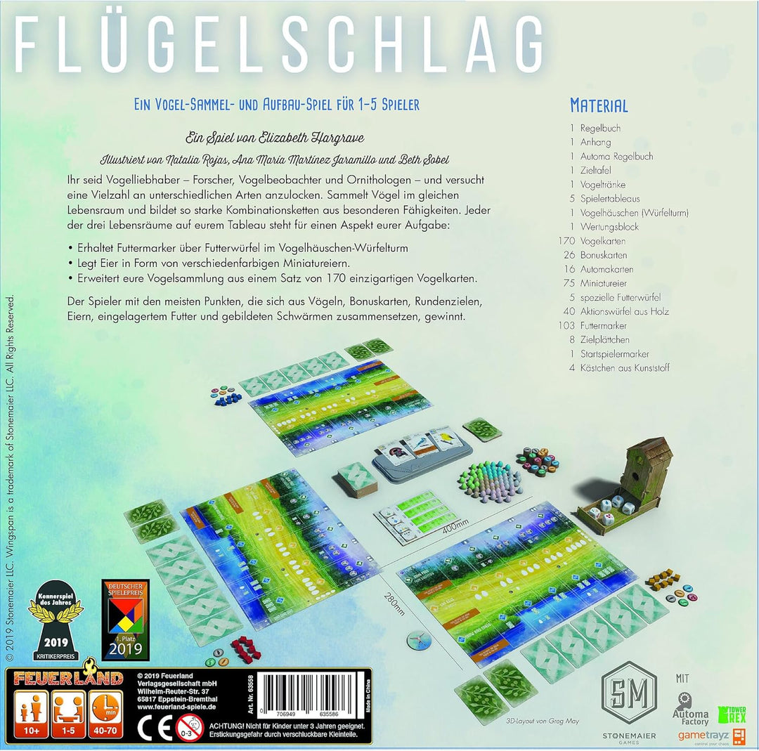 Feuerland Spiele 63558, FLÜGELSCHLAG Brettspiel, Kennerspiel des Jahres 2019, 1 bis 5 Spieler Single