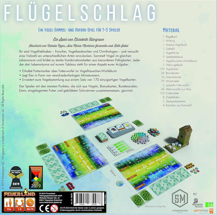 Feuerland Spiele 63558, FLÜGELSCHLAG Brettspiel, Kennerspiel des Jahres 2019, 1 bis 5 Spieler Single