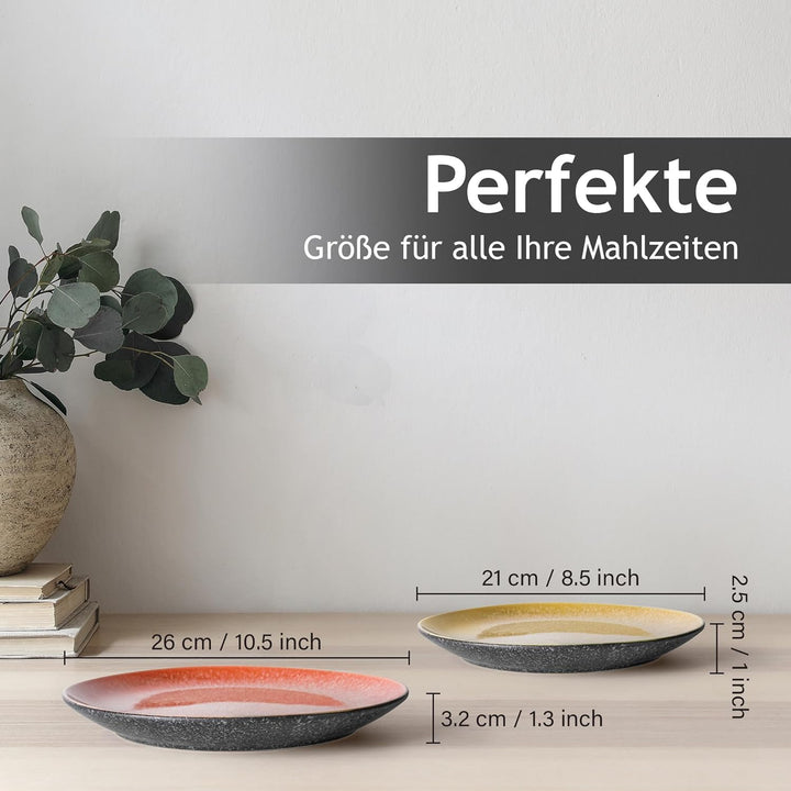 MIAMIO - 6er Set, 21 cm Speiseteller, Keramik-Teller, Küchenteller, Tellersets - Teller, mikrowellen