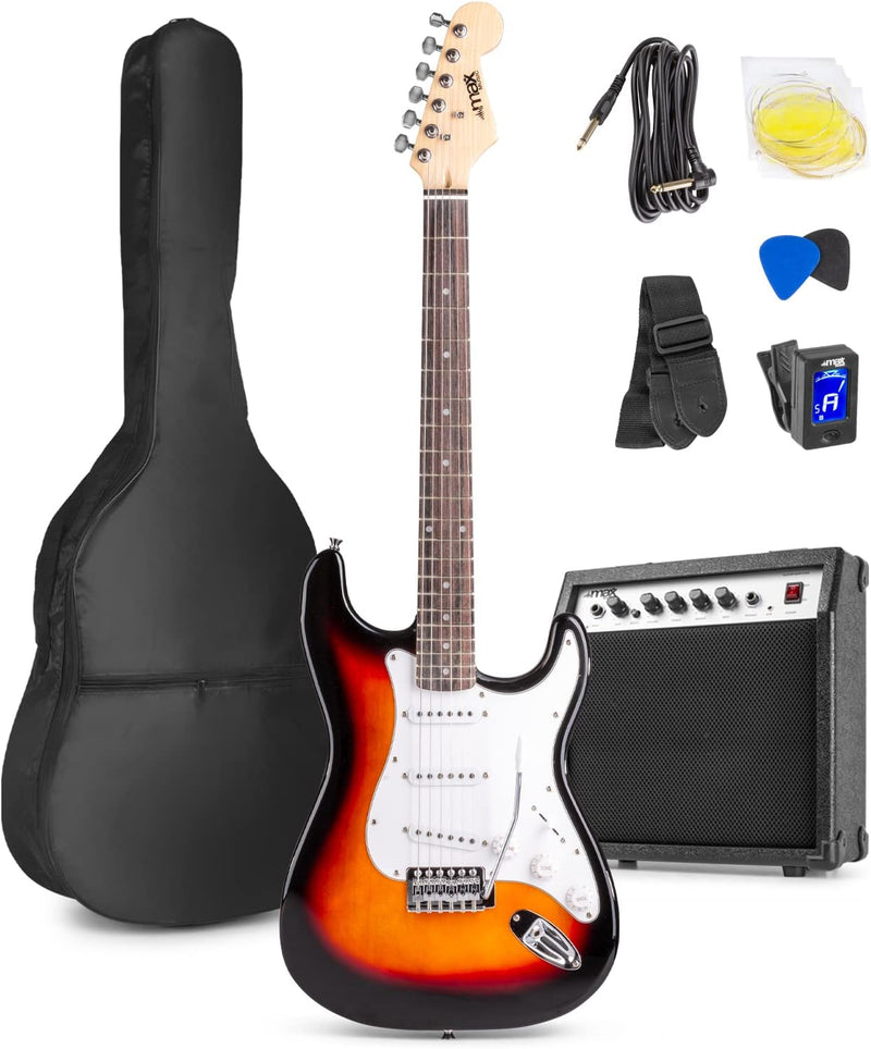 Max GigKit E Gitarre Set, E Guitar, Elektrogitarre mit Verstärker 40 Watt, Gitarrentasche, Plektrum,