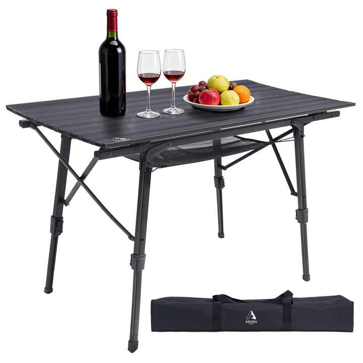 Campingtisch faltbar Klapptisch 90×53cm mit Aluminiumrahmen Aufrollbare Tischplatte Falttisch klappb