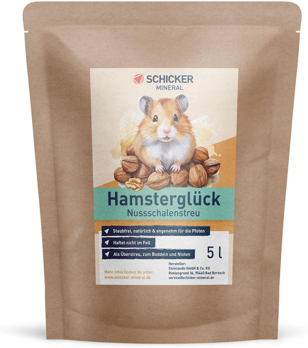 Schicker Mineral Hamsterglück Nussschalenstreu 3,5 kg, staubfreie Einstreu aus Walnussschalen, unbeh