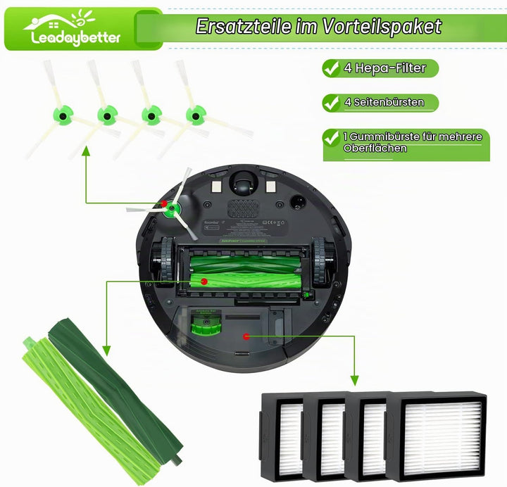 Leadaybetter Bürsten Ersatzteile für iRobot Roomba E &amp; I Serie i7+ i3+ i4+ i6+ i8+ j7+/Plus E5 E6 E7