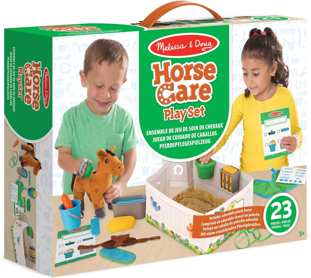 Melissa & Doug Feed & Groom Horse Care Play Set , Pretend Play , Play Set , 3+ , Gift for Boy or Gir