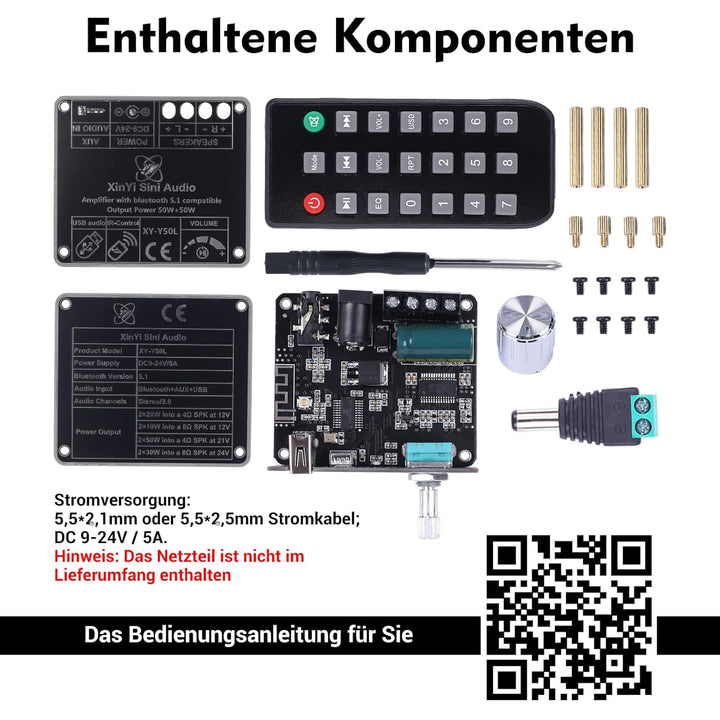 DONGKER Bluetooth 5.1 Verstärkerplatine DC 9-24V 2x50W Hifi 2.0 Stereo Audio Empfänger Leistungsvers
