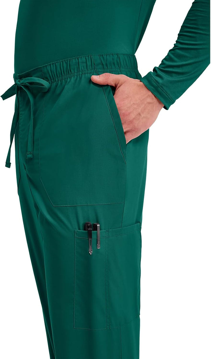 Workwear Professionals Men Scrubs Pant Tapered Leg Fly Front Cargo WW190 S Hunter Green, S Hunter Gr