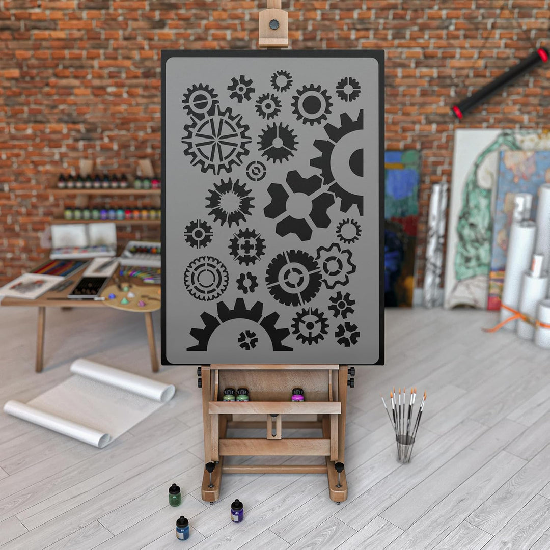 Wiederverwendbare Wandschablone aus Kunststoff // Fabrik Zahnräder # 2 // Muster Schablone Vorlage (